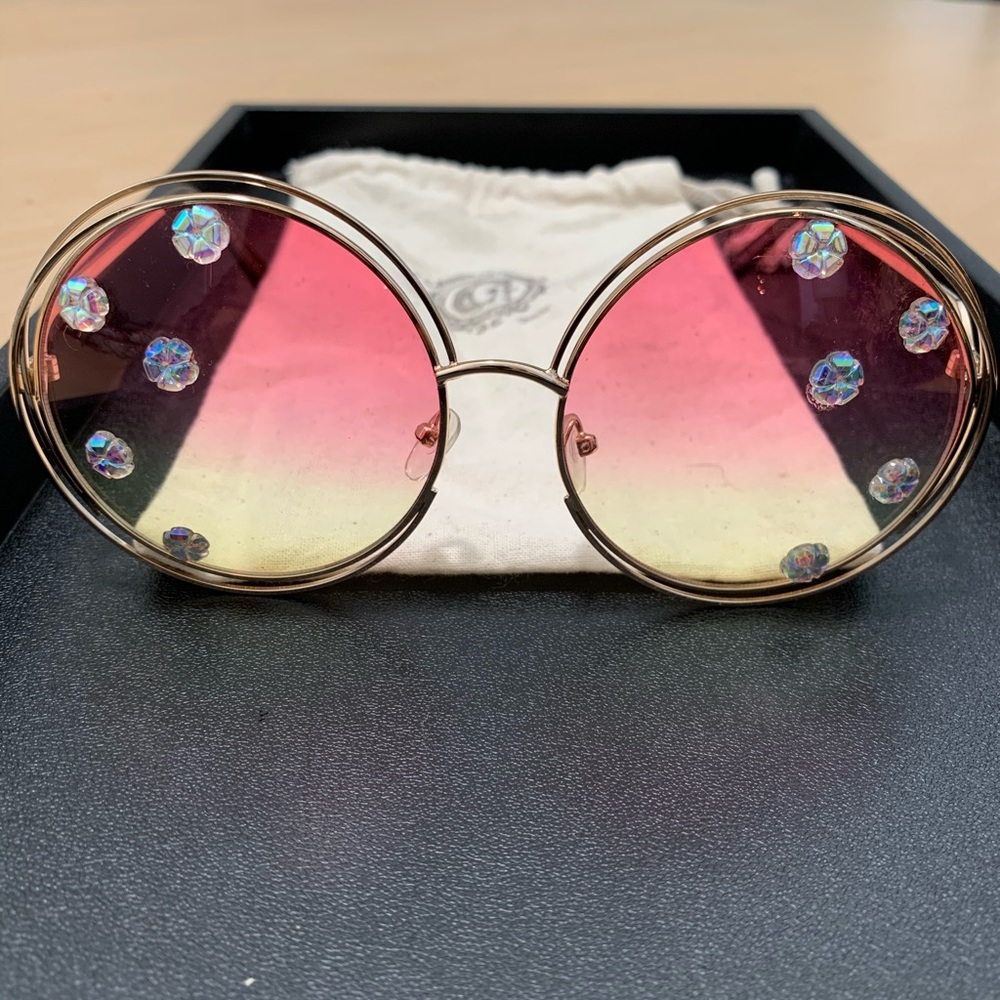 Gasoline glamor round pink yellow lens sunglasses